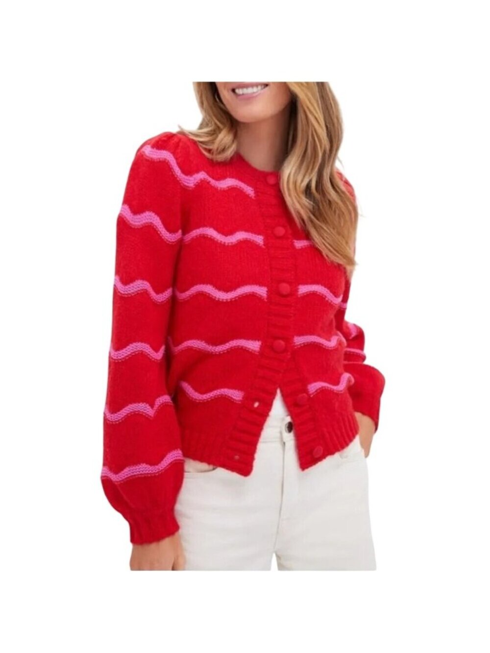 Tuckernuck Meadowbrook Stripe Dulcie Cardigan Button Front Red Size M